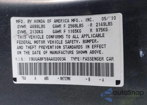2010 Acura Tl 3.5 from USA, damaged, VIN 19UUA8F59AA020034